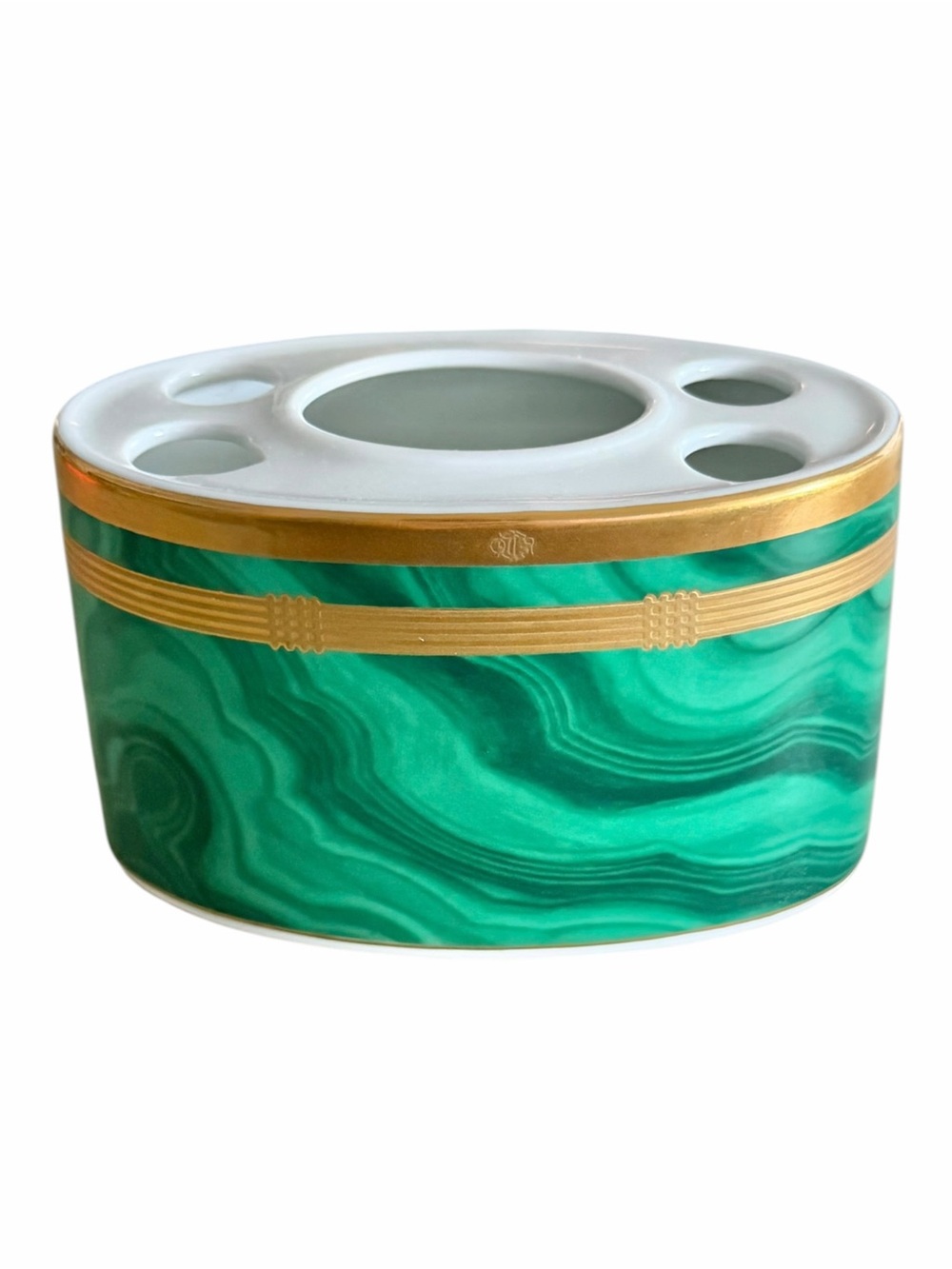 Vintage Christian Dior Gaudron Malachite Green Porcelain Toothbrush Holder Vase